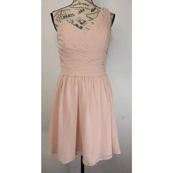 Morilee Madeline Gardner 8 babydoll Mini Dress One shoulder Layered Blushed - Picture 2 of 8